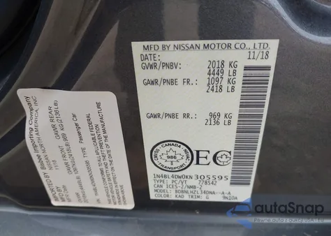 2019 Nissan Altima 2.5 Sv from USA, damaged, VIN 1N4BL4DW0KN305595